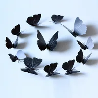 12Pcs adesivi farfalla 3D decalcomanie di arte della parete della stanza del PVC farfalle nere nuova decorazione del tessuto moda classica decorazione domestica