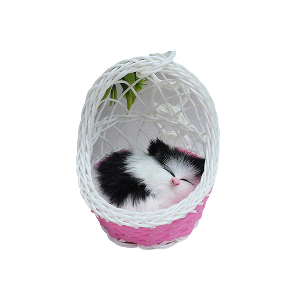 Симпатичная игрушка-игрушка в виде кошки котенка, плюшевая кукла, миниатюрная фигурка с подвесной корзиной, украшение для рабочего стола, фигурка для домашнего декора, подарок