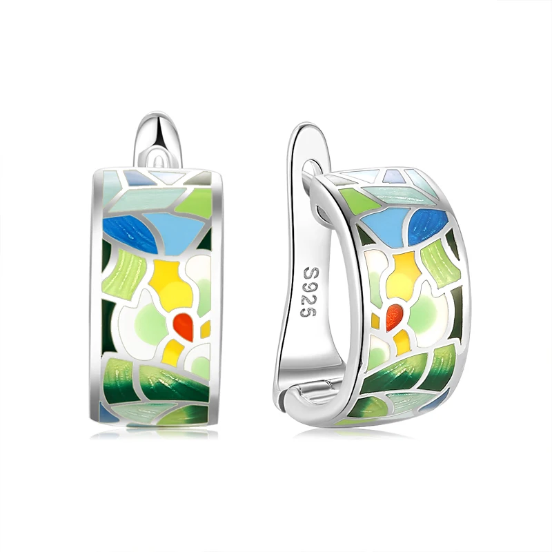 Женские серьги из серебра 925 пробы с эмалью и масляным полетом|Серьги-клипсы| |