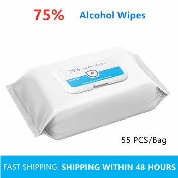 

Alcohol Wipes Antibacterial Disinfection Skin Cleaning Care Disposable Wipes 75% Disinfection Wet Wipes 55PCS/Bag Home Portable