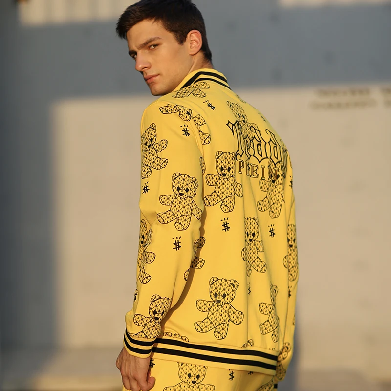 Alex Plein Teddy Bear Printing Men Sets Track Tracksuit Sports Jogging Hommen Men Fashion Clothing Streetwear Funny Cartoon New 2