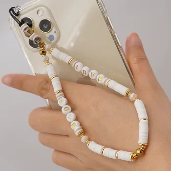 Fashion Trend Mobile Phone Jewelry Imitation Pearl Soft Ceramic Beaded Mobile Phone Chain Personalized Lady Anti-Lost Lanyard