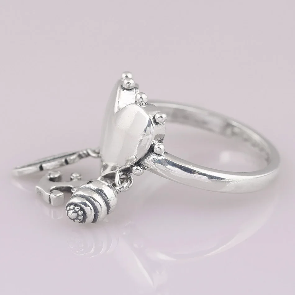 Authentic 925 Sterling Silver Ring Spiritual Symbols Shell And Feather Rings For Women Wedding Party Gift Fine Diy Jewelry