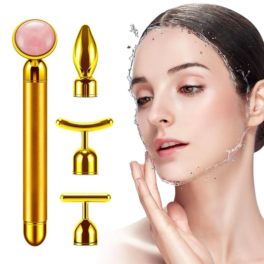 4 in 1 Electric Energy Beauty Bar Rose Quartz Face Roller Eye Massager Jade T/V Shaped Lifting Slimming Care Tool | Красота и