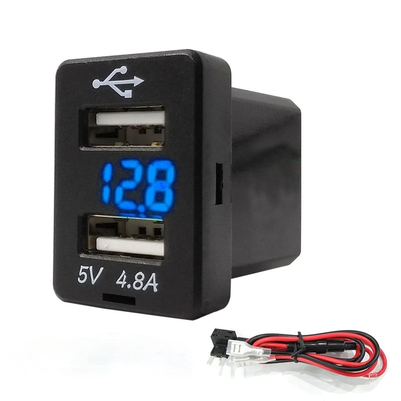 4.8A автомобильное зарядное устройство с двумя USB-портами вольтметром для Toyota Camry
