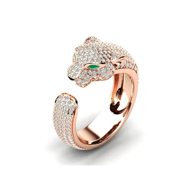 FDLK       Fashion Full Crystal Inlaid Leopard Ring Opening Personality Unisex Ring Party Jewelry Gift RoseGold