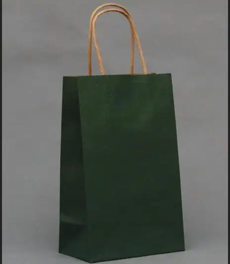 

40PCS/lot Multifunction dark green color paper bag with handles 21X15X8CM Festival gift bag shopping bags kraft paper