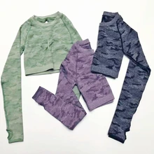 Женские Бесшовные камуфляжные спортивные рубашки для йоги с длинными рукавами, топы для йоги с отверстием для большого пальца, работа фитнес-тренировки, бесшовные топы, рубашки