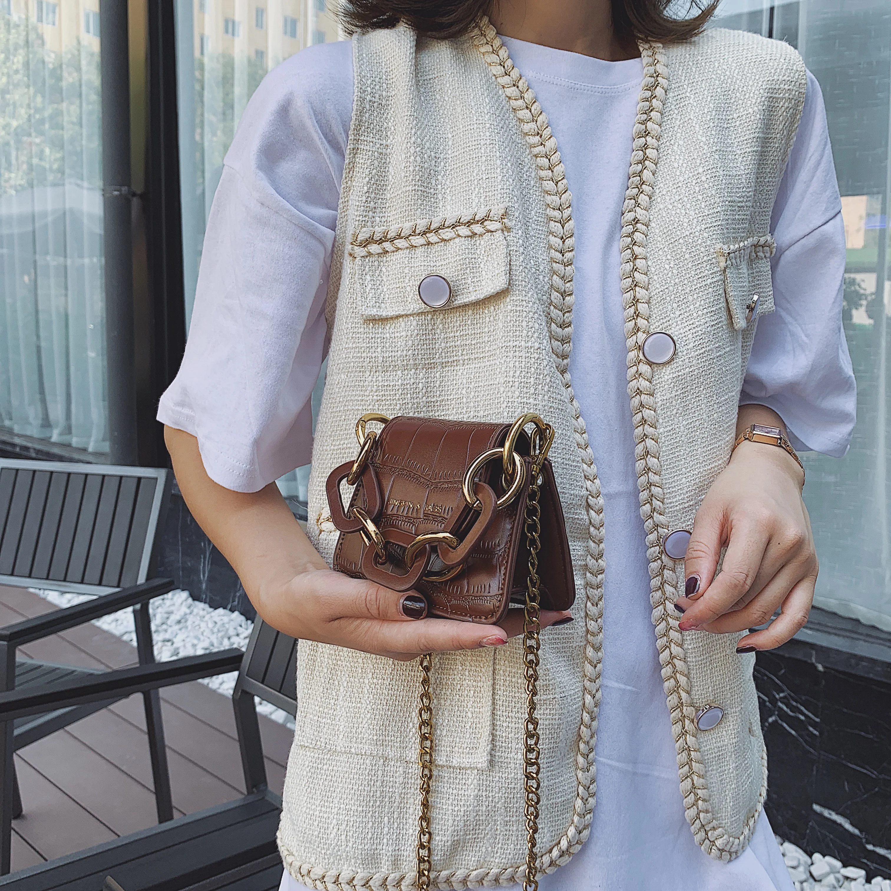  Stone Pattern PU Leather Crossbody Bags For Women Thick Chain Design Shoulder Messenger Bag Lady Mi - 4000034891181