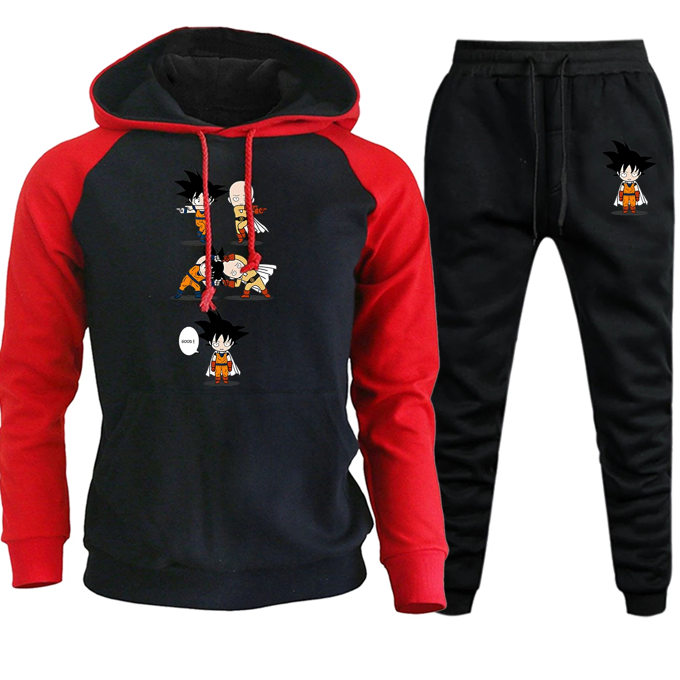 One Punch Man Dragon Ball осень зима модные толстовки Мужская Уличная одежда реглан костюм пуловер флис с капюшоном+ брюки комплект из 2 предметов