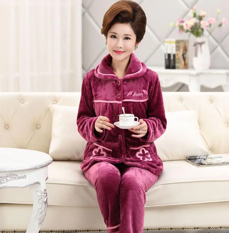 Winter Warm Women Pajamas Set Flannel Pyjamas Sets Thick Sleepwear Warm Flannel Long Sleeves Pijama Thick Homewear - Цвет: Color 5