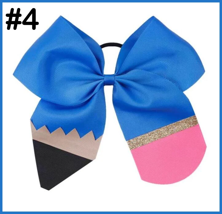 free shipping 30pcs Fashion Pencil Print Glitter Cheer Bows Back To School Barrettes Elastic Hair Rope For Kids Hair Accessories