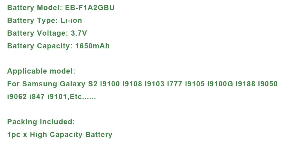 EB-F1A2GBU Батарея для samsung Galaxy S2 i9100 i9108 i9103 I777 i9105 i9100G i9188 i9050 i9062 i847 i9101 EB F1A2GBU Батарея