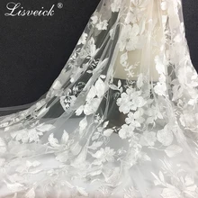 1 ярд белый вышитый кружевной ткани тюль exquisit высокое качество тяжёлый цветок свадебное платье тканевая вуаль mterial