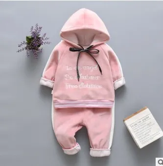 Розовый Зимняя одежда детская одежда комплект из 2 предметов для мальчиков и девочек, детские костюмы теплые куртки и штаны детская одежда - Цвет: Розовый