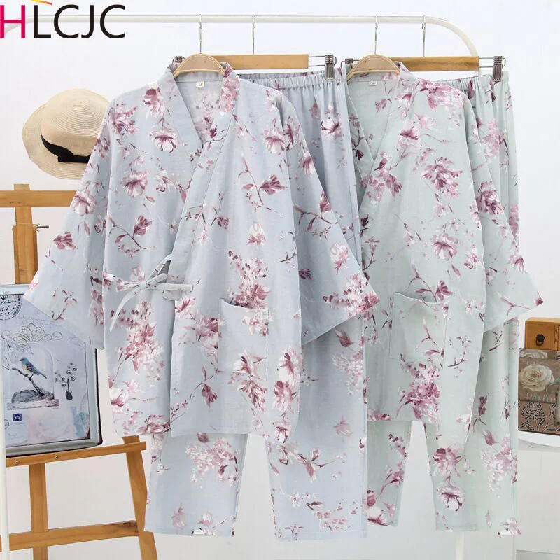 

Retro V-neck Kimono Cotton Gauze Pijama Women's Pajamas Femme Sleepwear Women Pajamas Pijama Floral Pajama Women Home Clothes