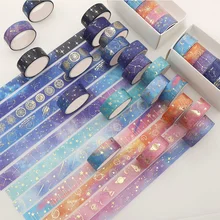 Ruban adhésif Washi étoiles planète, étiquette Scrapbooking, décoratif Kawaii, en feuille d'or, papeterie pour journal intime, 12 pièces/ensemble