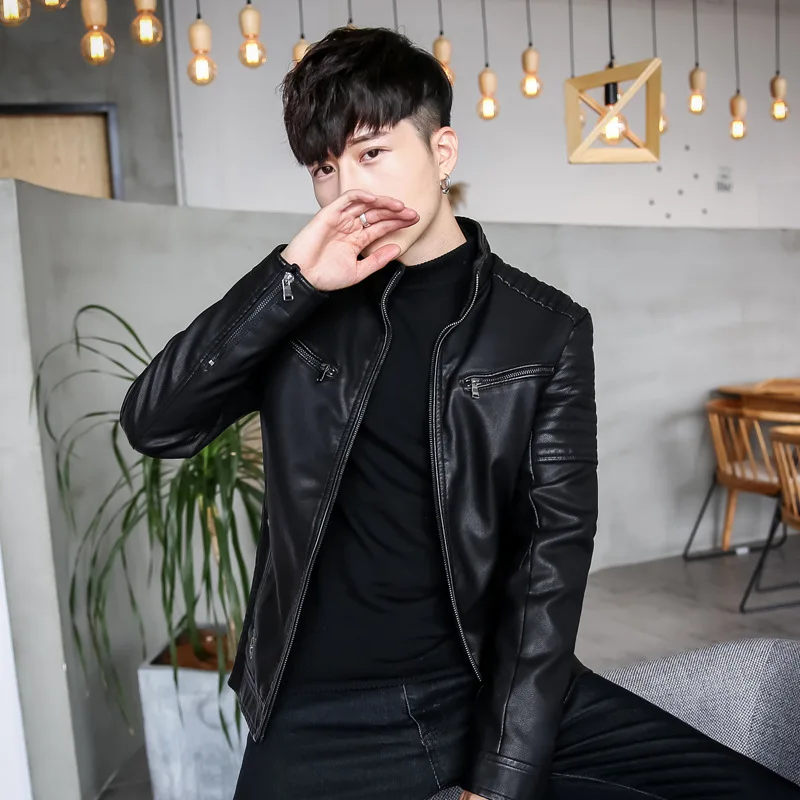 

MEN'S Leather Coat Short Slim Fit Coat Men'S Wear Pu Korean-style Washed Leather Fashion Men Youth Locomotive Leather Wallet