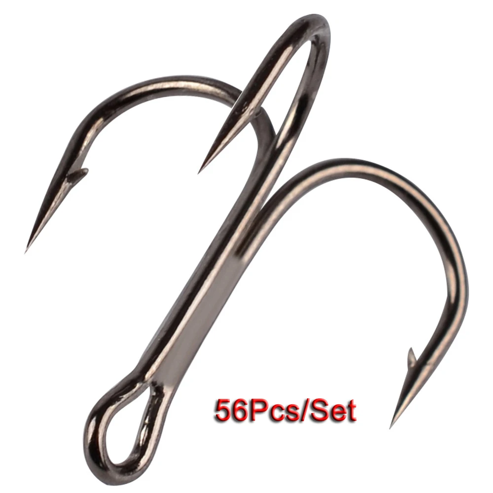 50Pcs Treble Fishing Hooks Black Small Round Bent Triple Hard Lure Spoon Fishhook Size 2 4 6 8 10 12 14 High Carbon Steel Hooks