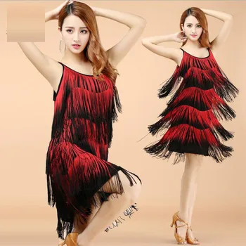 

Sexy Latin Dance Costumes Tassel Latin Skirt Woman Sleeveless Latin Dance Dress Cha Samba Rumba Dance Dance Dress
