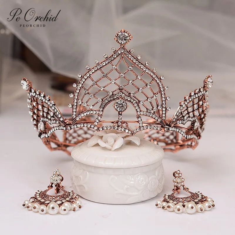 PEORCHID, короны и диадемы для девочек, камни в стиле барокко, вечерние аксессуары для невесты, свадебная Хрустальная корона, корона принцессы на день рождения, головной убор