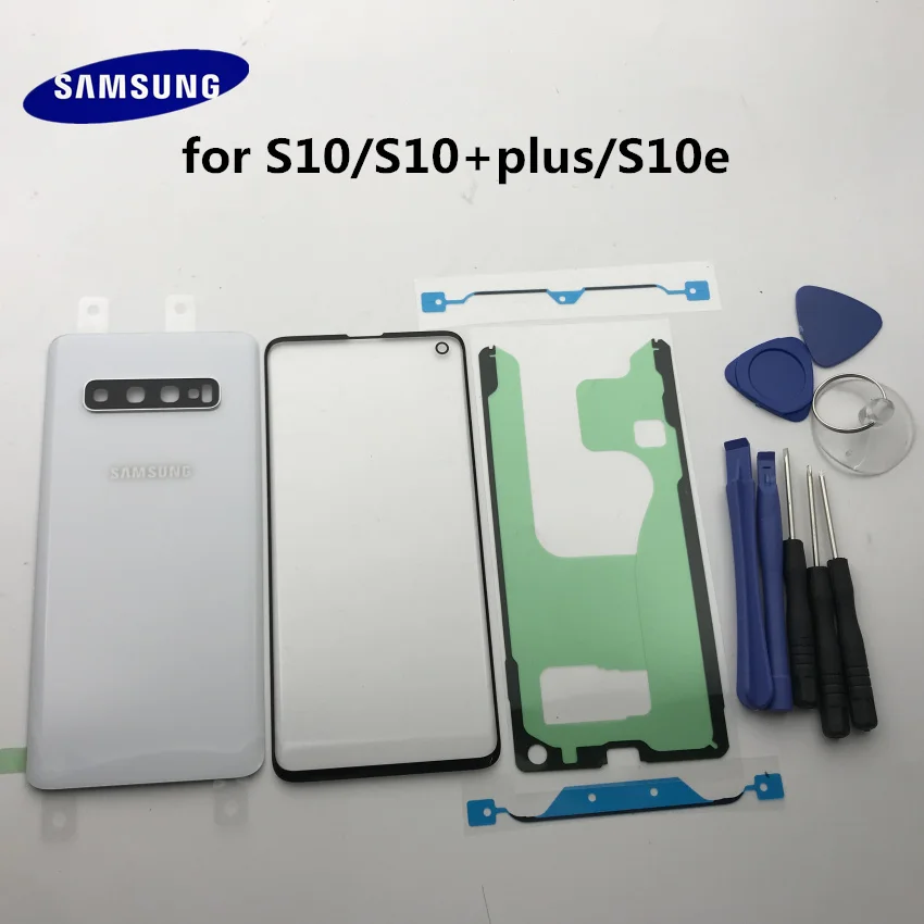 Новинка,, для samsung Galaxy S10e, G973, S10, G970, S10 plus, Задняя стеклянная крышка, задняя крышка, крышка батареи, дверь+ передняя стеклянная линза+ клей