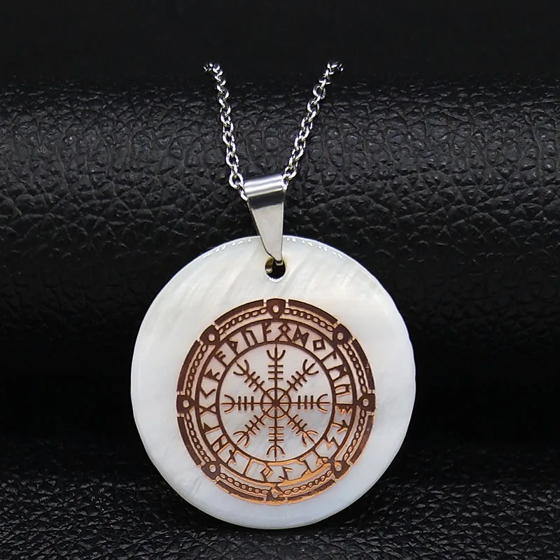 Викинг исландский Vegvisir шлем магический компас с кольями Рунический амулет колье корпус из нержавеющей стали ожерелье ювелирные изделия N19137 - Окраска металла: RO GD with SR N