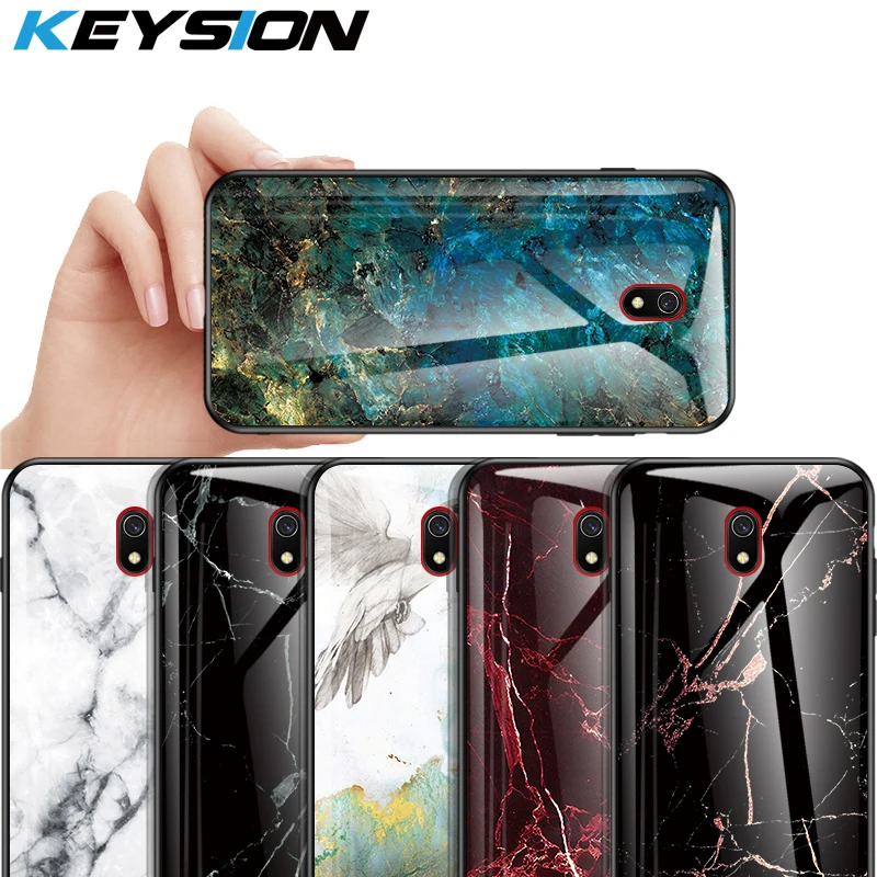 KEYSION Marble Tempered Glass Case For Xiaomi Redmi 8A 7A K20 Note 8 Pro Silicone Phone Cover Mi 9T 9 SE Lite |