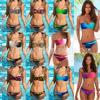 

2020 New Popular Swimsuits in Europe and America Sexy Gradient Bikini Hard Cup Cross Printing Multicolor Bikini