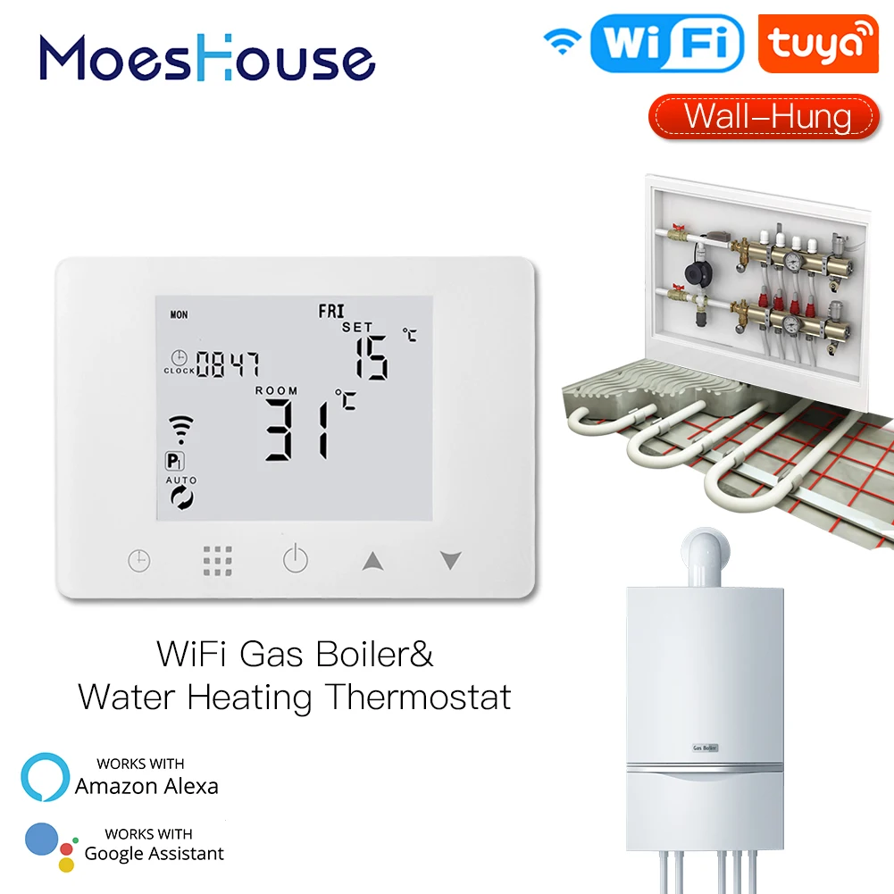 

WiFi Smart LCD Wall-Hung Gas Boiler Water Underfloor Heating Temperature Controller Smart Life Tuya App Remote Control
