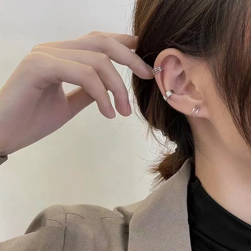 Fashion Gold Cross Clip Earrings For Women Girls Cute Pearl Cubic Zirconia Ear Cartilage Cuff Without Piercing Jewerly Set