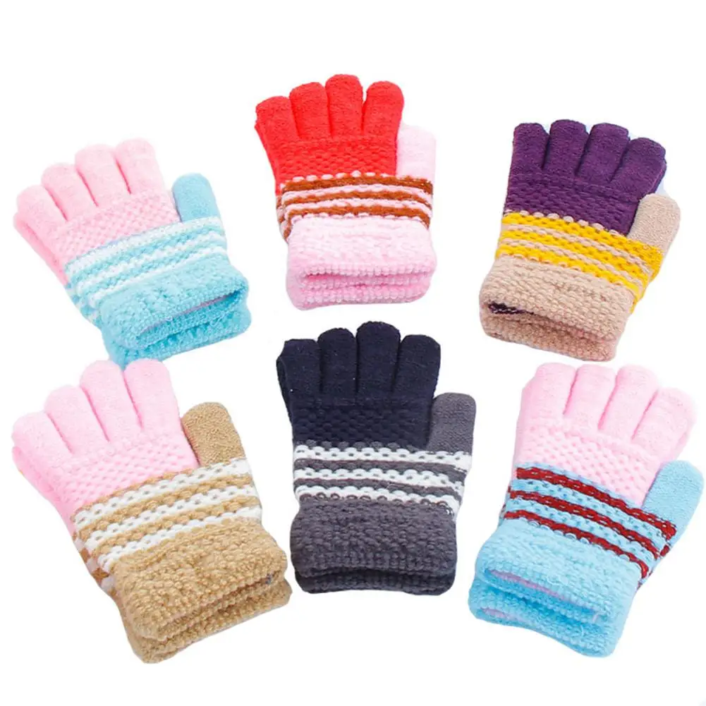 

MISSKY Kids Girls Boys Gloves Autumn Winter Candy Color Warm Thicken Full Finger Magic Knitted Gloves