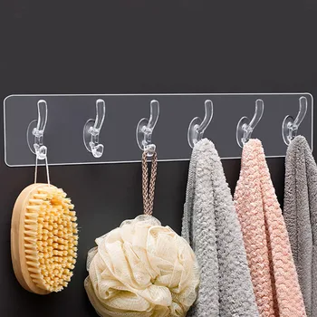 3/6 ganci supporto trasparente rack bagno asciugamano spugna portaoggetti gancio soggiorno cappello vestiti gancio senza soluzione di continuità organizzatore 1