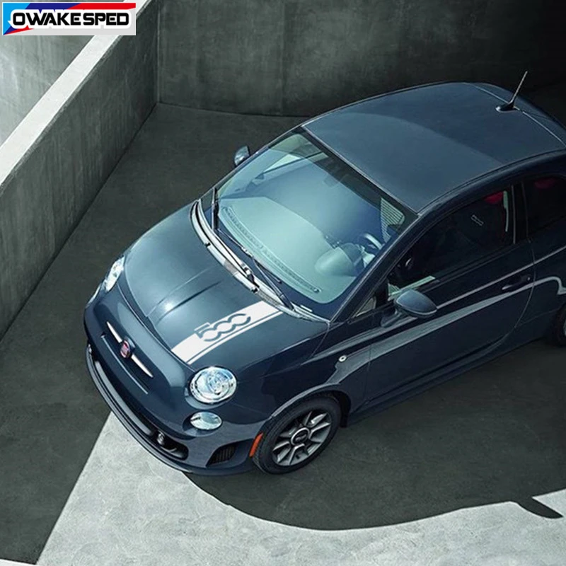 Car Hood Bonnet Sport Sticker For-Fiat 500 Auto Engine Cover Stripes Auto Body Decor Vinyl Decals Exterior Accessories (2)