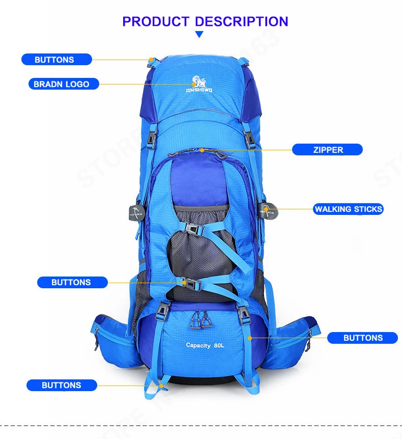 80L Large Capacity RucksacksOutdoor Backpack Climbing Backpacks Hiking Big Sport Bag Travel Bag Mountain Men Waterproof  Bags