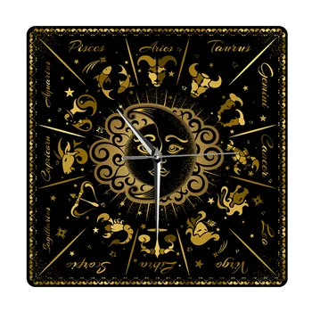 

Retro Style Zodiac Signs Horoscope Astrology Decoration Square Wall Clock Abstract Astronomy Acrylic Large Wall Hanging Watch