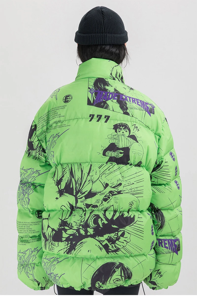 Куртка в стиле хип-хоп, парка, японский мультяшный граффити, уличная одежда, Женская ветровка, Harajuku, зимняя стеганая куртка, пальто, теплая верхняя одежда