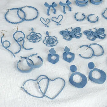 

Multiple Blue Color Plush Butterfly Flower Circle Earrings for Women Metal Bowknot Heart Geometric Drop Earrings Accessories