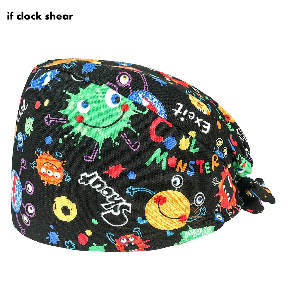 

Unisex women cartoon printing scrubs caps beauty salon work hat High Quality sweat-absorbent Scrub cap Adjustable scrub lab Hats