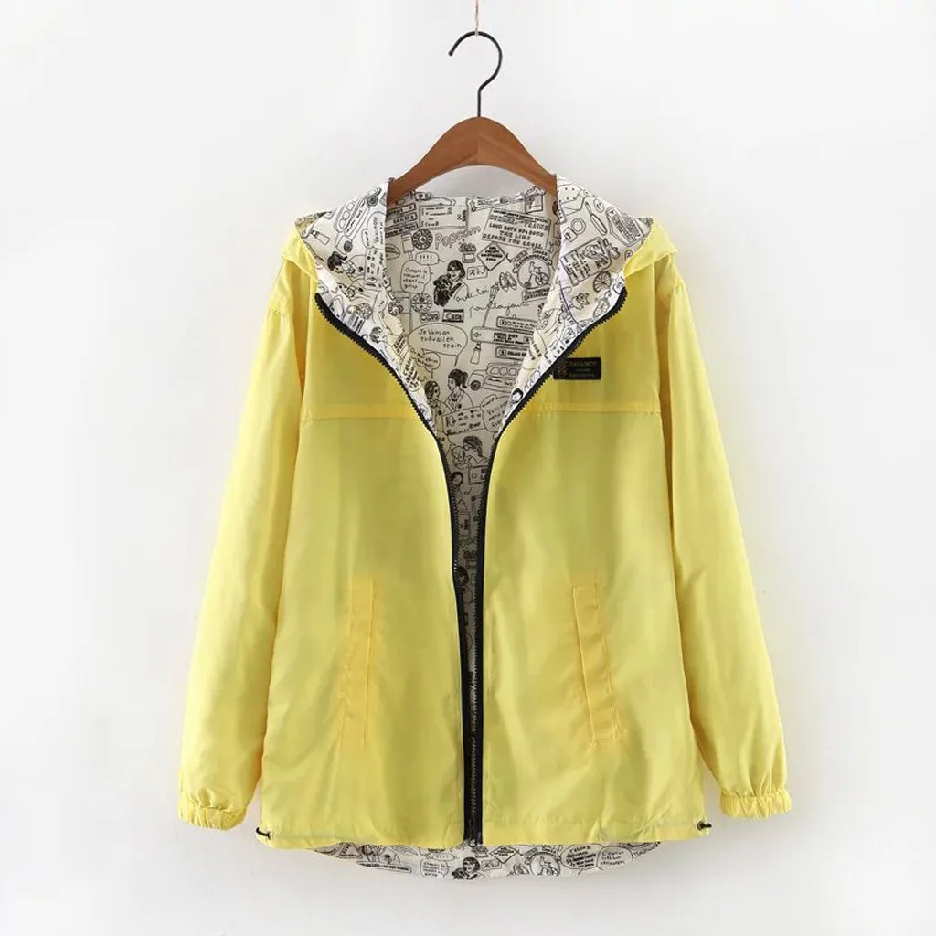 

2019 Autumn Loose Large Size Jacket Women Harajuku Fashion Wear On Both Sides Hooded Coat Ladies Plus Size Casual Outerwear
