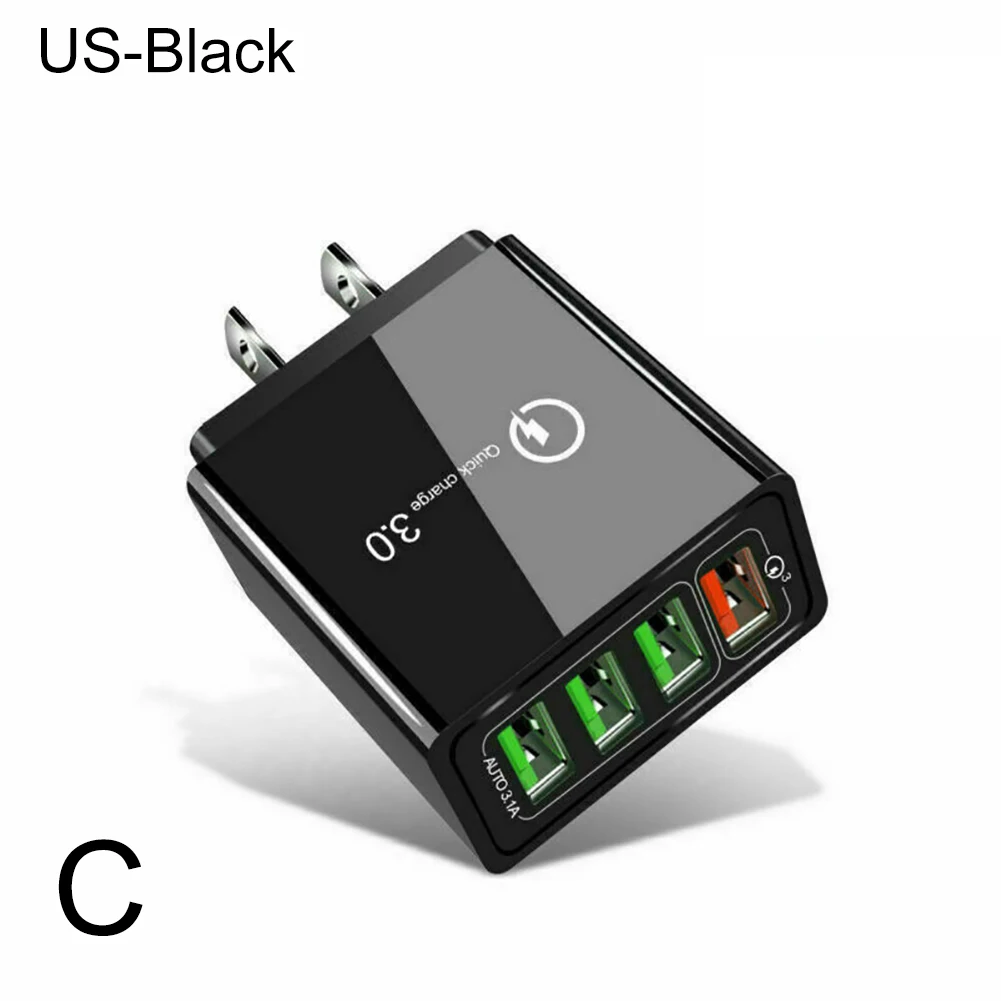 Black-US Быстрое зарядное устройство USB QC 3,0, многопортовое, Европейское регулирование США, британский стандарт, мульти-USB, зарядное устройство для мобильного телефона - Сила тока: Black-US