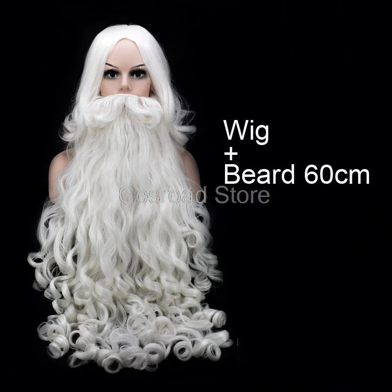 Cosroad Рождество Косплей Реквизит Санта-Клаус борода и парики Рождественская шляпа для мужчин белые аксуссуары для париков Санта-борода шляпа - Цвет: Wig Beard 60cm