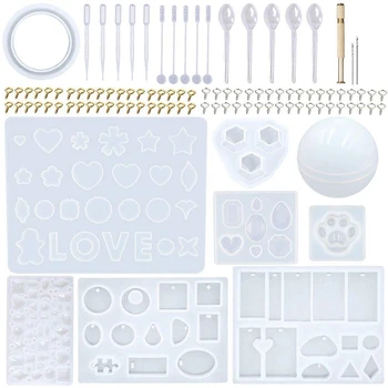 

225Pcs Diy Jewelry Silicone Casting Molds Tools Set Contains 9 Silicone Resin 2 Necklace Pendant Resin Molds 1 Earring Silicone