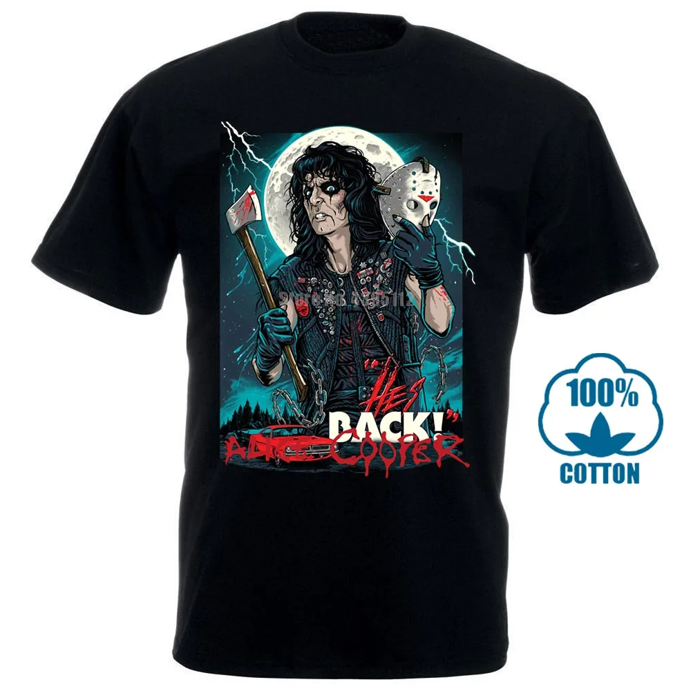 

Fashion Men Tshirt Alice Cooper Band He'S Back Horror Friday The 13Th T Shirt Black S 3Xl 100% Cotton Short Sleeve