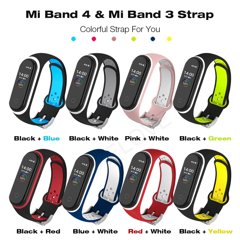 Ремешок сменный силиконовый для Xiaomi Mi Band 4 водонепроницаемый двухцветный браслет