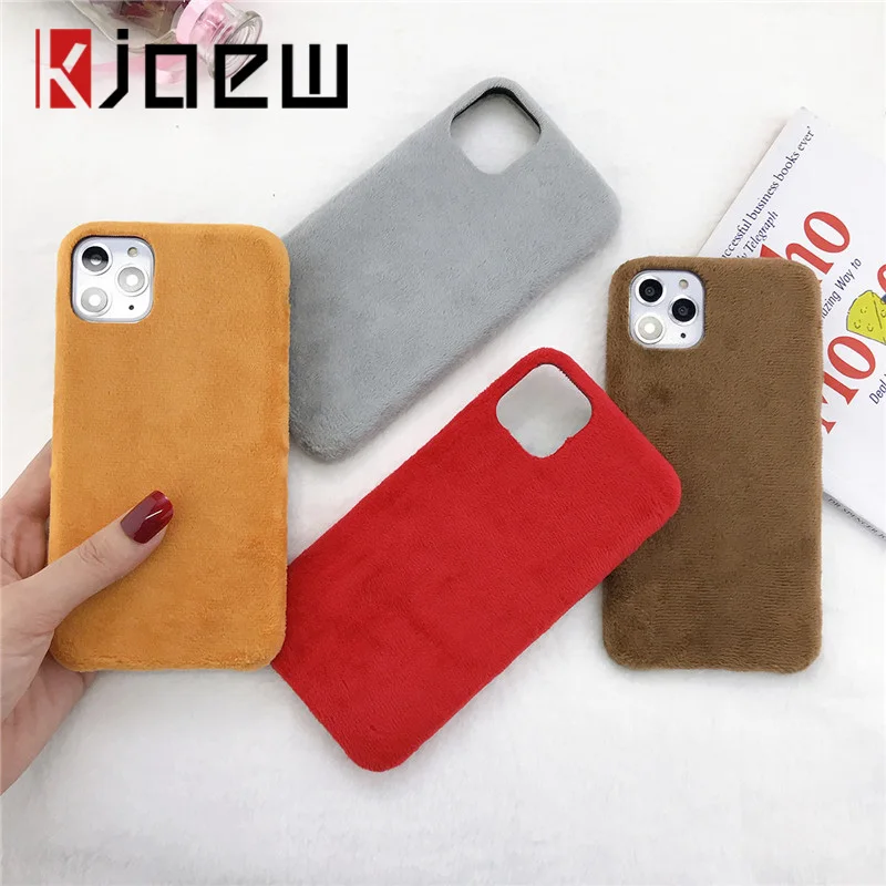 Чехол для телефона KJOEW iPhone 11 Pro Max 2019 X XS XR Xs 6 6s 7 8 Plus меховой плюшевый однотонный