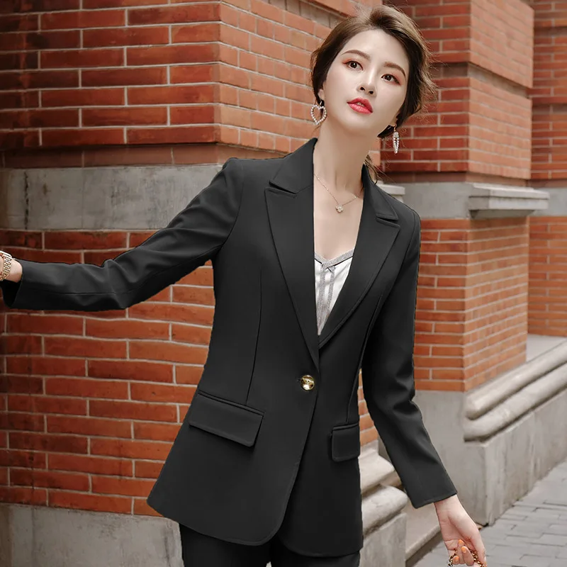 New Apricot Black Office Formal Work Pant Suits Women's Business Lady OL Uniform 2 Piece Set Blazer Trouser Jacket Plus Size 5XL