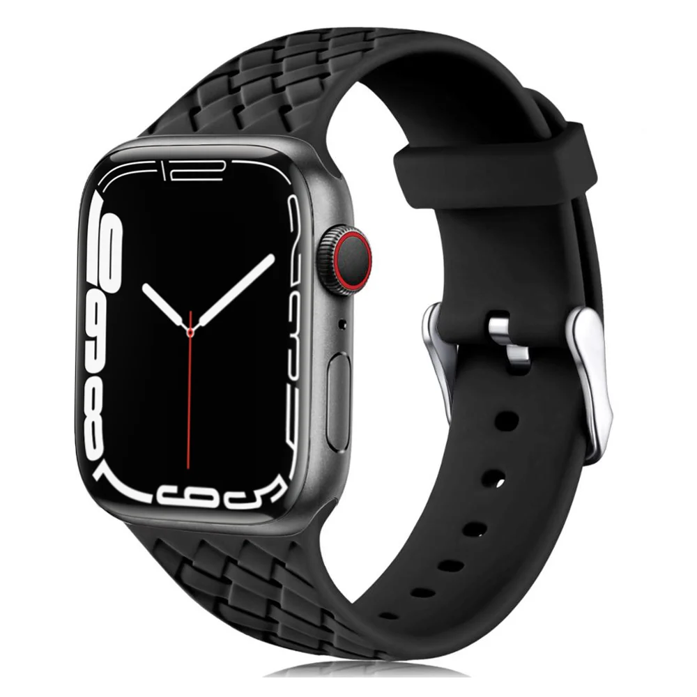

Ремешок силиконовый для Apple Watch Band 44 мм 40 мм 45 мм 41 мм 42 мм 38 мм, плетеный браслет с узором для iWatch Series 6 5 4 3 SE 7, аксессуары для часов
