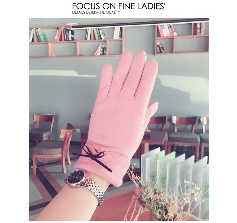 Новые женские шерстяные перчатки на осень и зиму, теплые варежки на полный палец, двойные толстые уличные женские перчатки для вождения с сенсорным экраном G001