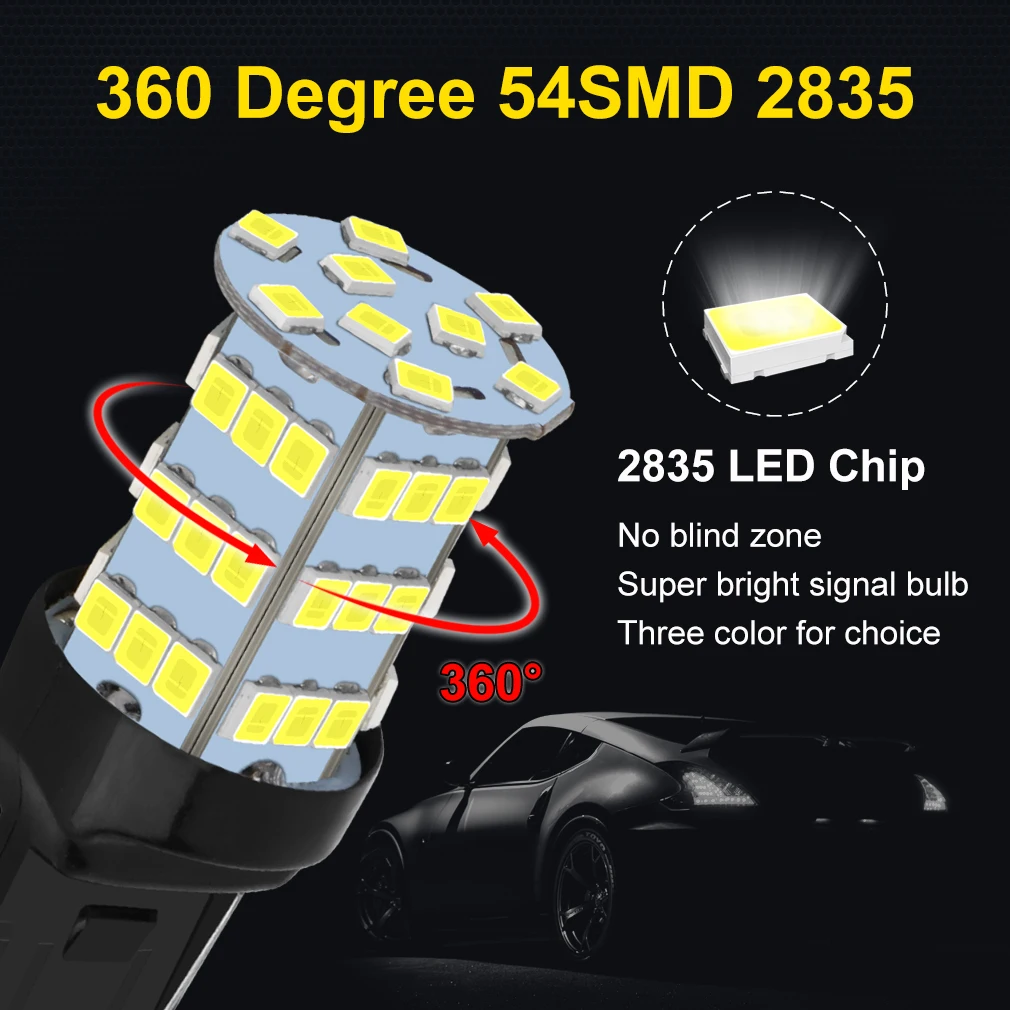 2 шт. 54SMD 2835 чипы T20 светодиодный 7440 7443 W21W W21/5 Вт светодиодный T25 3157 P27 7WBulbs лампа авто тормоз Фары заднего хода дневные ходовые огни 12V белый цвета-красный, желтый